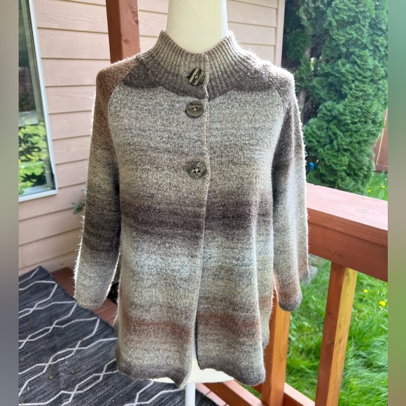 Croft & Barrow Button Up Front Brown & Grey Sweater Cardigan 3/4 Sleeve Small - Picture 2 of 7
